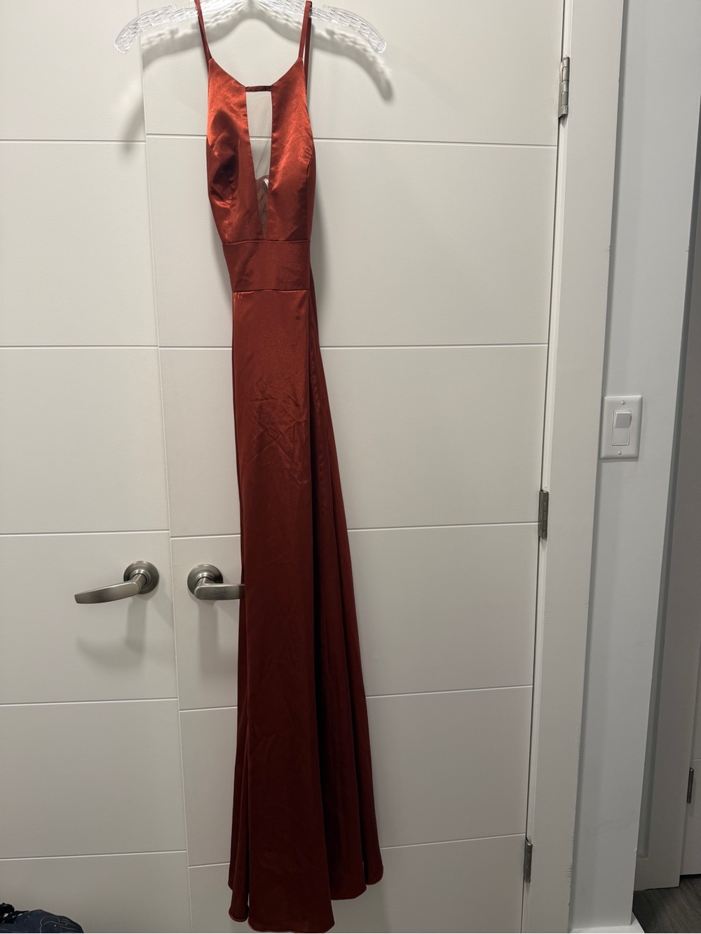 Satin V-Neck Maxi Dress in Rust